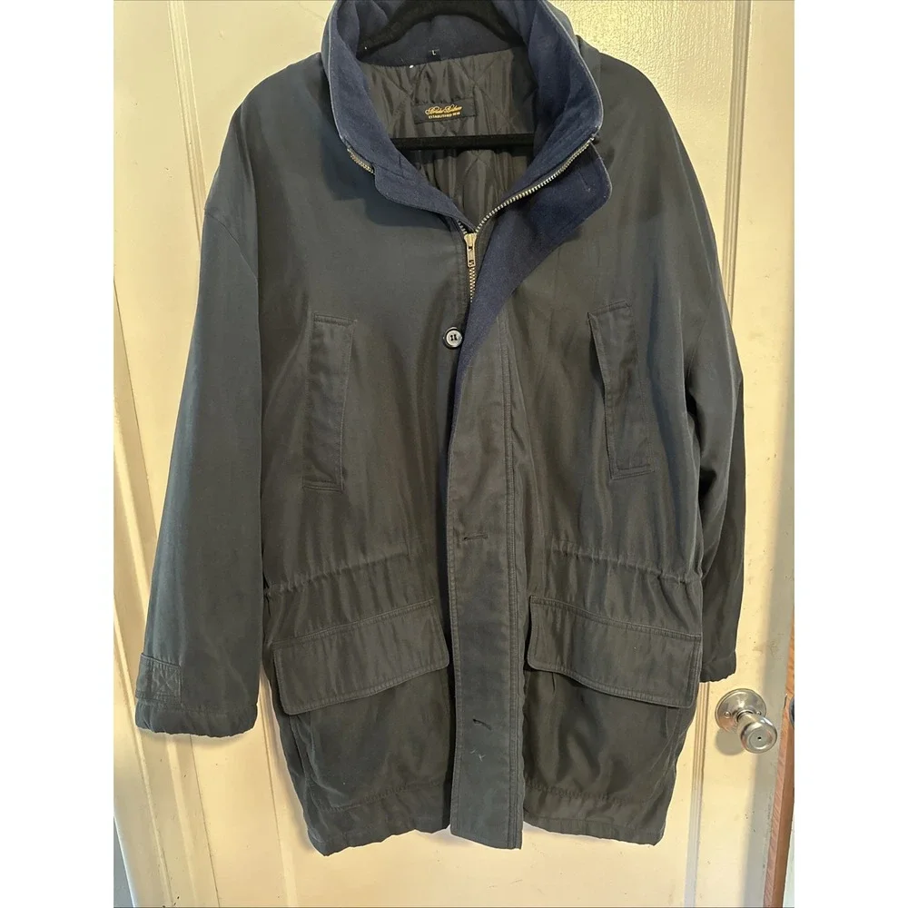 Brooks Brothers WOOL NAVY BLUE Hooded Parka Jacket Winter Coat Men's Size LARGE